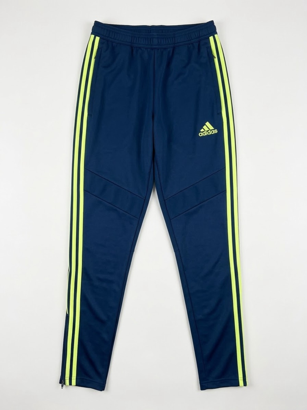 Adidas Track Pants Navy Teal Lime Green Tapered Zip Pockets Small